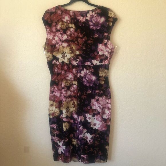 Lauren Ralph Lauren V Neck Empire Waist Floral Sheath Dress Career, Wedding Gues - Picture 7 of 16